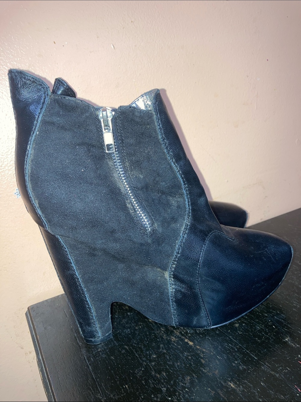 Sam Edelman Black Suede Side Zip Heeled Ankle Booties